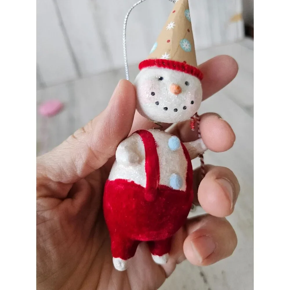 Snowman bobblehead candy cane ornament nodder Xmas tree‎ velvet